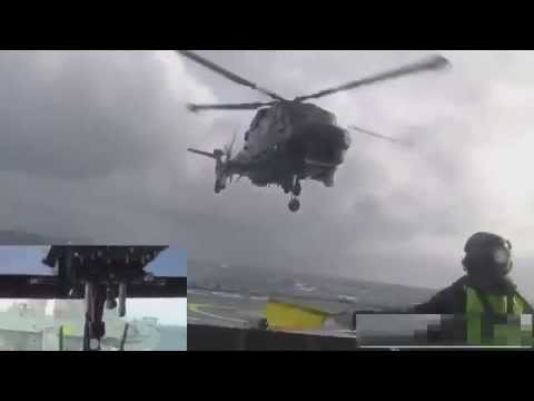 Невероятная посадка вертолета во время сильного шторма!